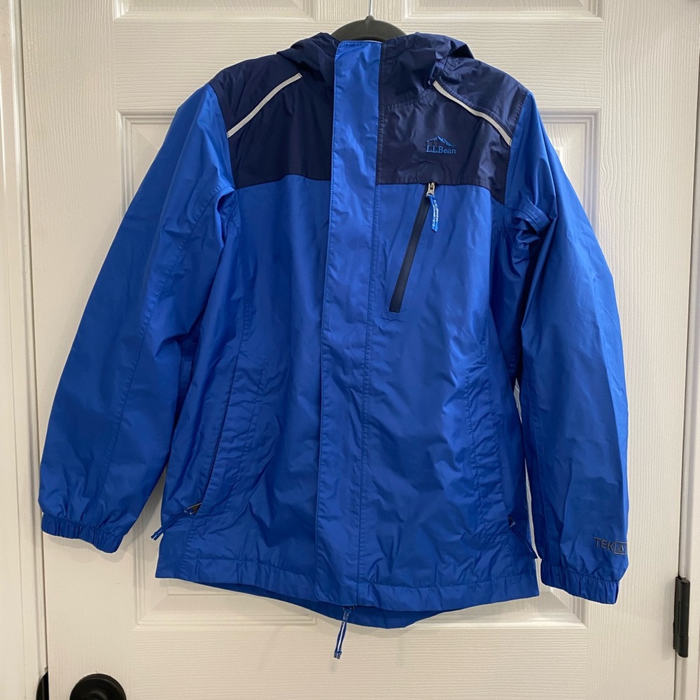 L.L. Bean Kids Blue Raincoat fleece lined excellent condition size 10-12